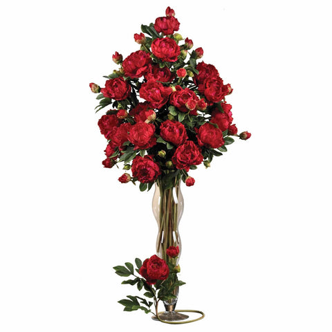 38.5" Peony w-Leaves Stem (Set of 12)