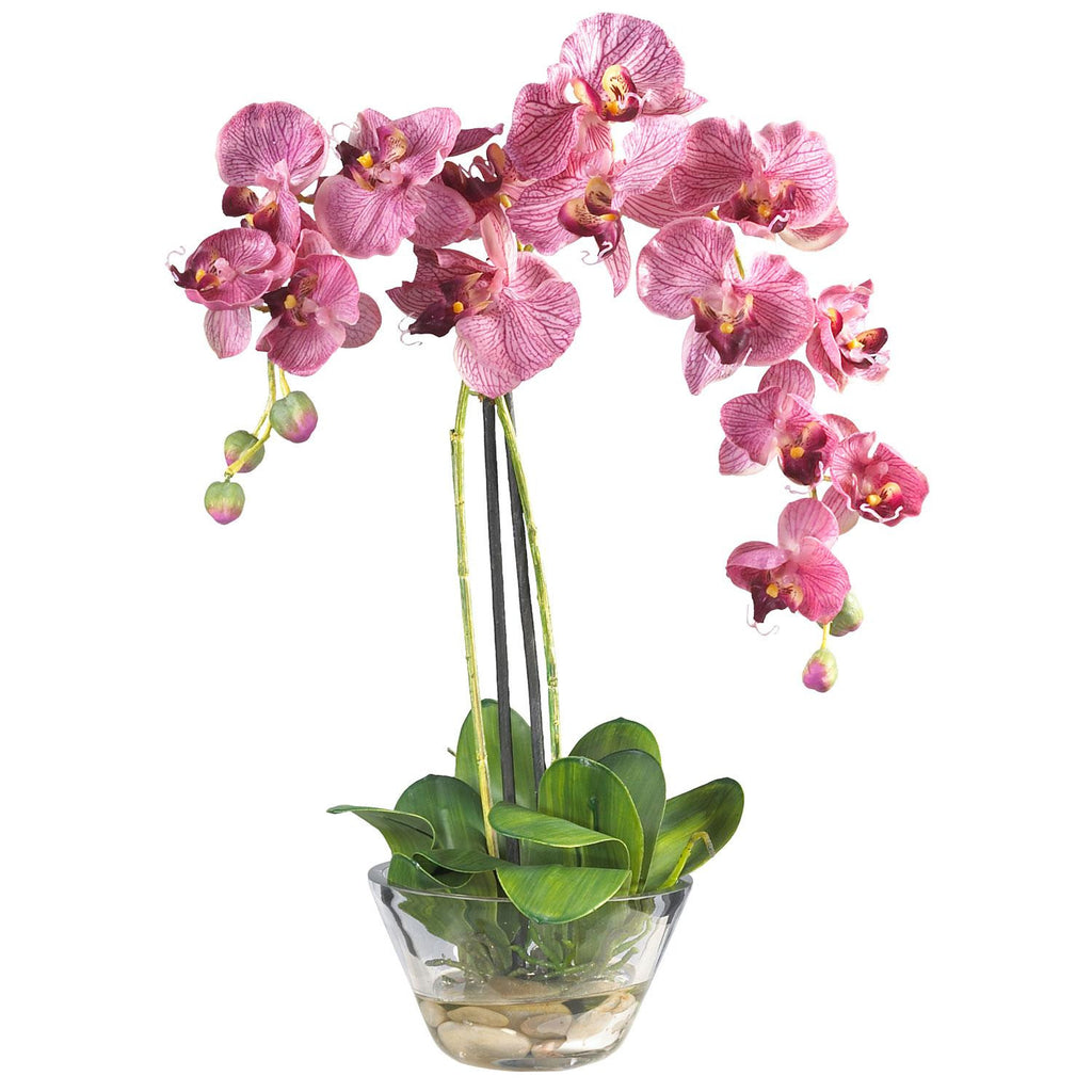 Phalaenopsis w-Glass Vase Silk Flower Arrangement