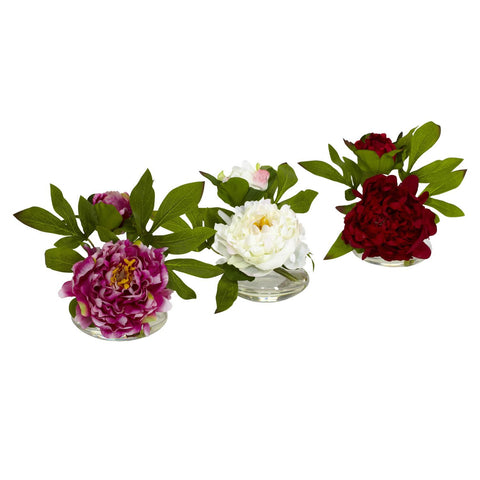 Peony w-Glass Vase (Set of 3)