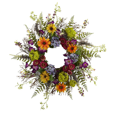 24" Spring Garden Wreath w-Twig Base