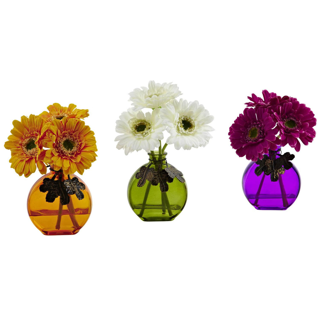 Gerber Daisy w-Colored Vase (Set of 3)