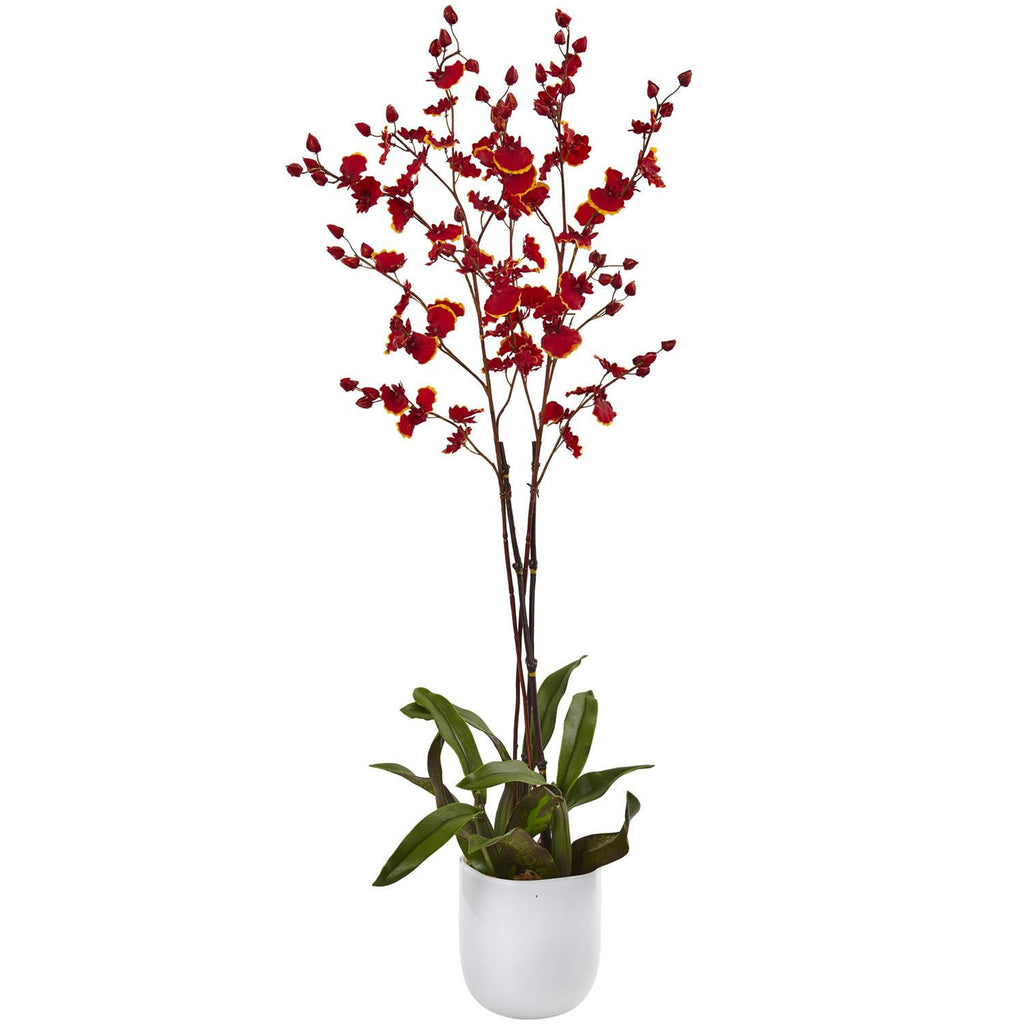 Dancing Orchid w-White Glass Vase