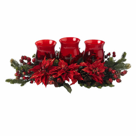 Poinsettia & Berry Triple Candleabrum