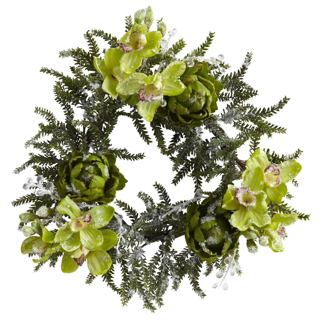 22" Iced Cymbidium & Artichoke Wreath