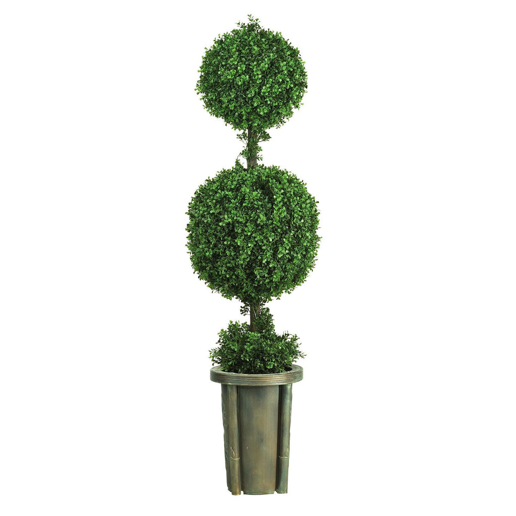 5' Double Ball Leucodendron Topiary w-Decorative Vase (Indoor-Outdoor)