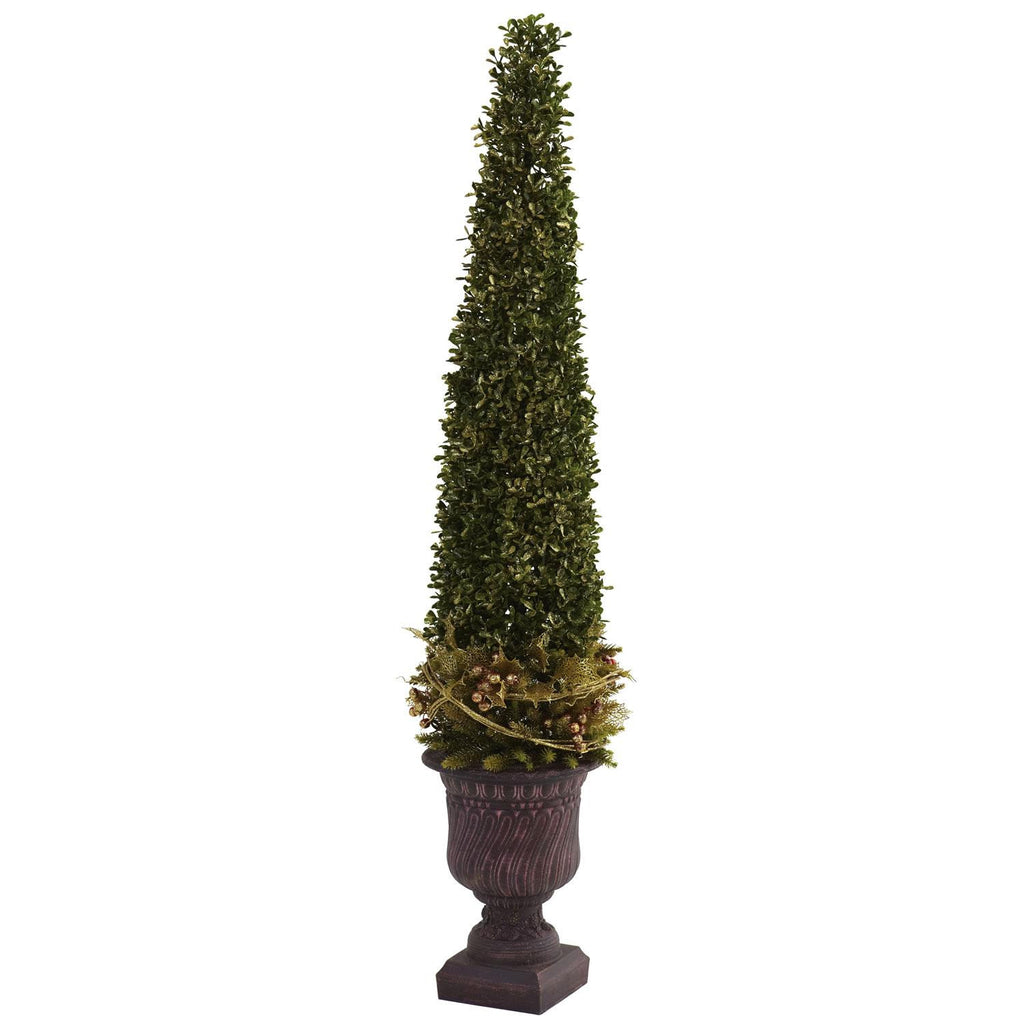 Mixed Golden Boxwood & Holly Topiary w-Urn