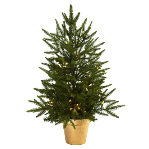 2.5' Christmas Tree w-Golden Planter & Clear Lights