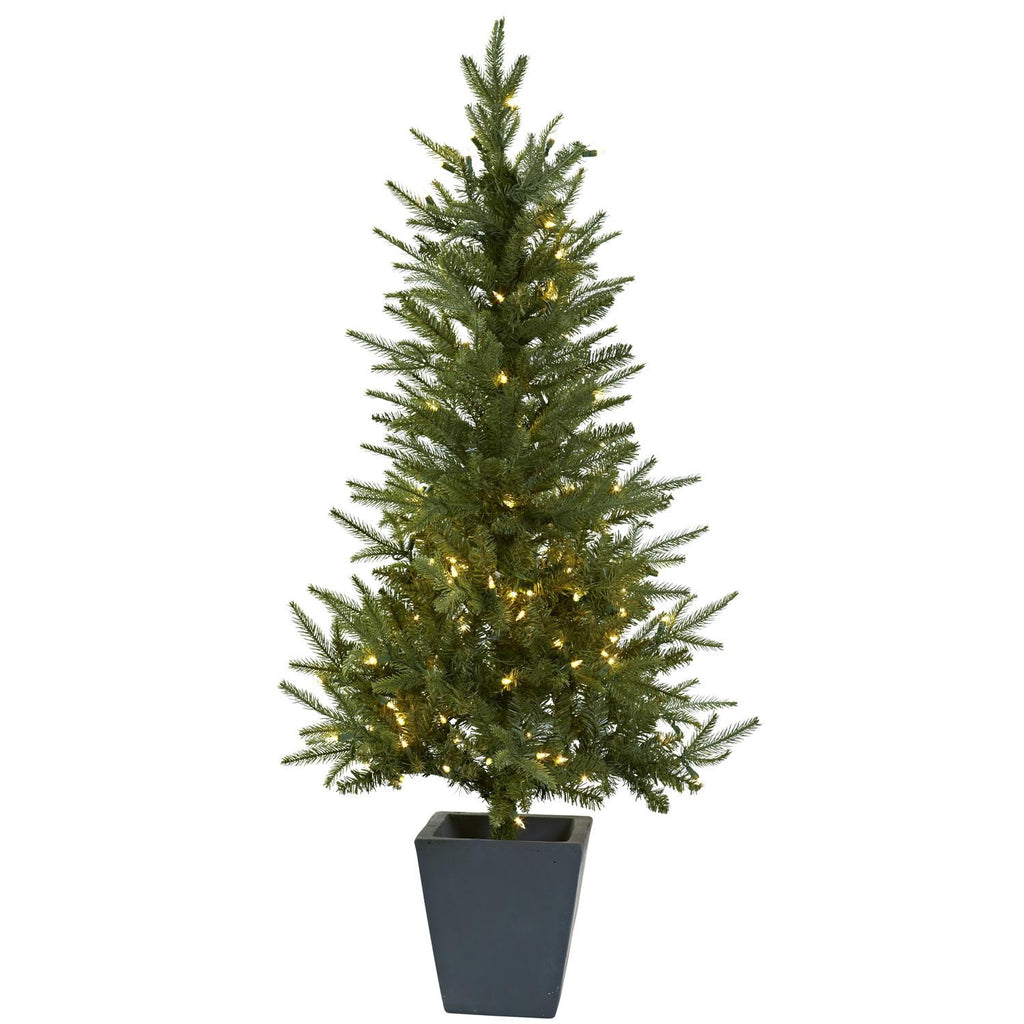 4.5' Christmas Tree w-Clear Lights & Decorative Planter