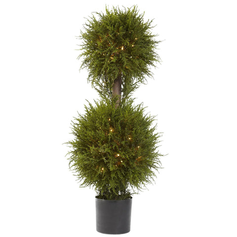 40" Cedar Double Ball Topiary w-Lights