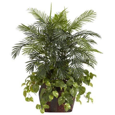 3.5' Double Areca w-Vase & Pothos Silk Plant