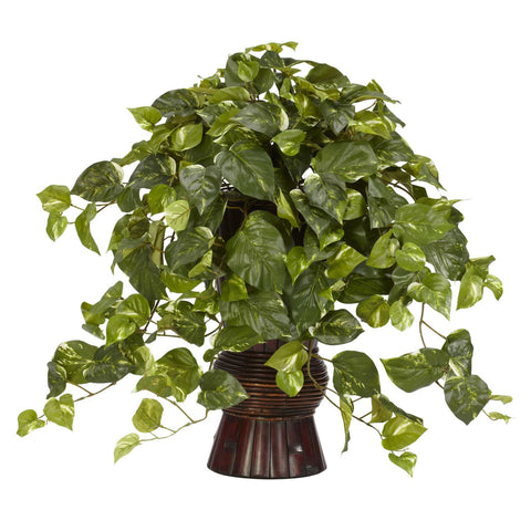 Pothos w-Bamboo Vase Silk Plant