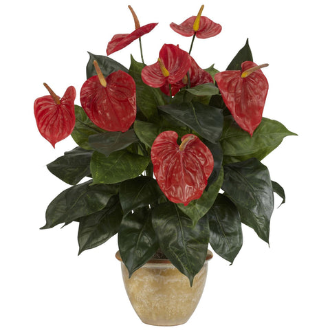 Anthurium w-Ceramic Vase Silk Plant