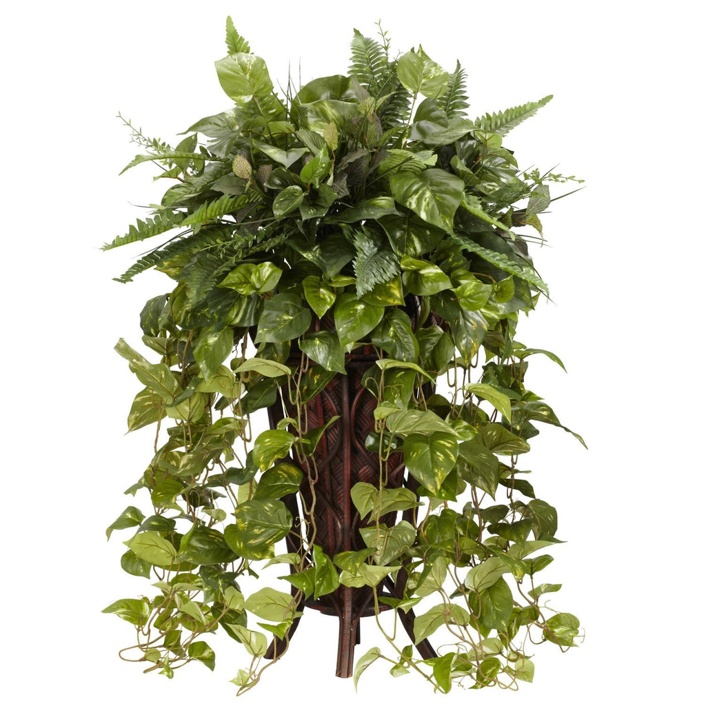 Vining Mixed Greens w-Decorative Stand Silk Plant