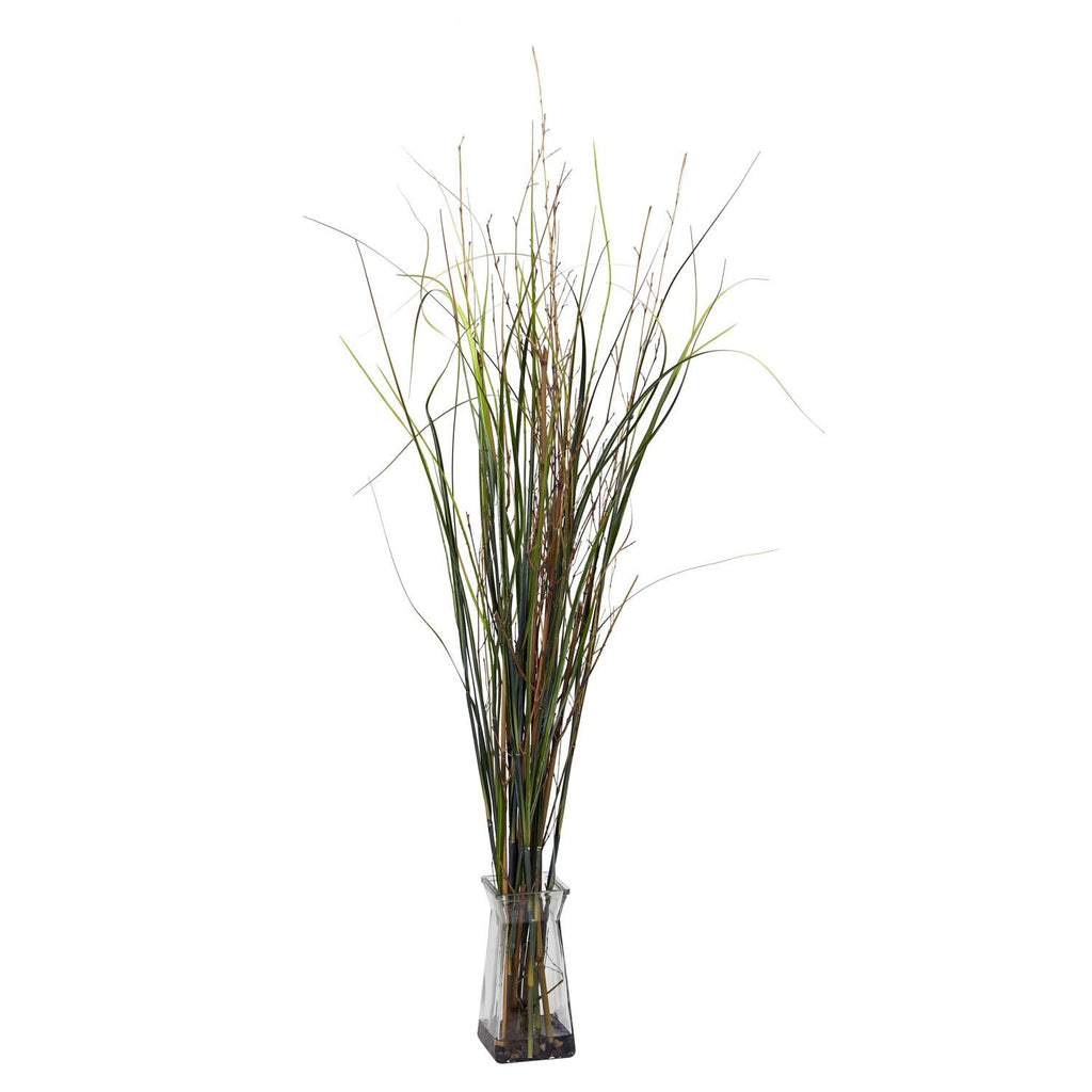 Grass & Bamboo w-Glass Vase Silk Plant