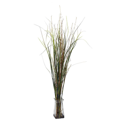 Grass & Bamboo w-Glass Vase Silk Plant