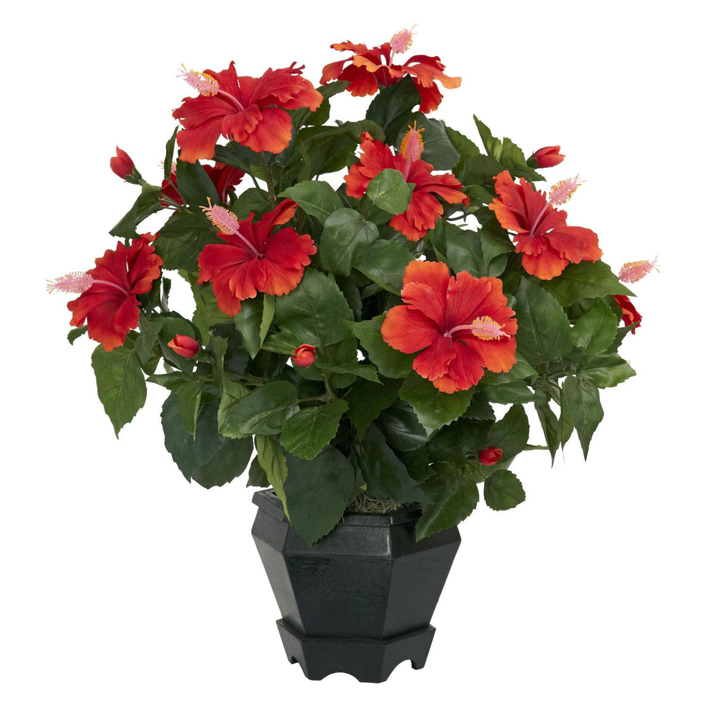 Hibiscus w-Black Hexagon Vase Silk Plant