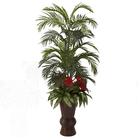 Areca & Mixed Greens w-Bamboo Planter