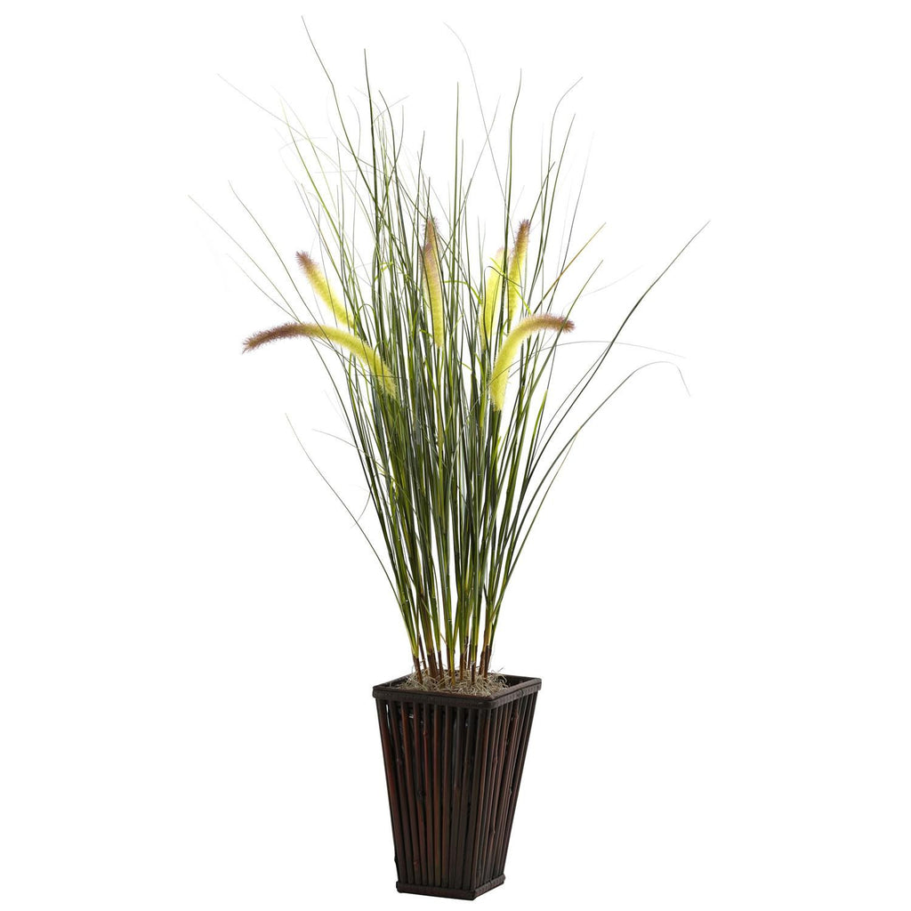 Grass w-Cattails & Bamboo Planter